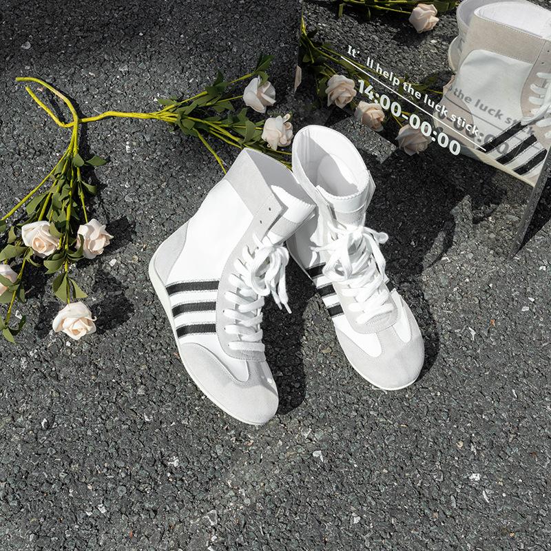 В наличии, высокие боксерские ботинки для женщин, новые спортивные дышащие сетчатые рыцарские ботинки, универсальные повседневные высокие кроссовки для немецких тренировок