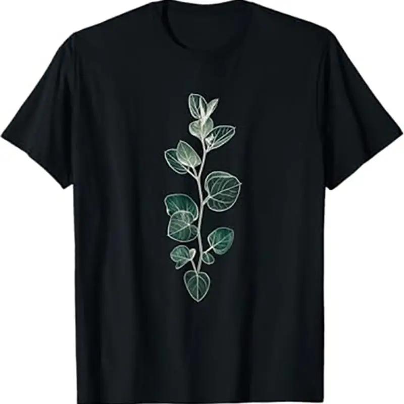 Eucalyptus Branch Botanical Art Graphic Tee Round Neck Short Sleeve Casual Cotton TShirt for Unisex