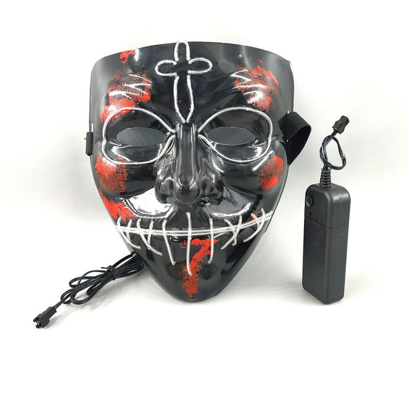 EL Wire Glowing Mask Halloween Cross LED Cosplay Party Flashing Prop