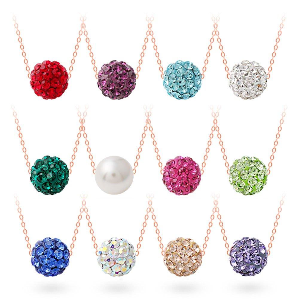 14K Rose Gold Necklace Birthstone Color Mirror Ball (Choose 1)
