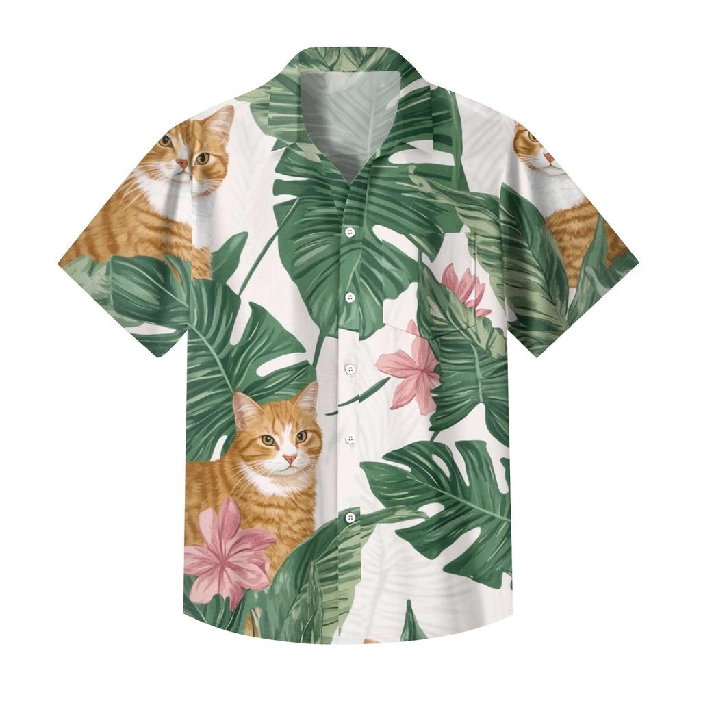 Мужская повседневная рубашка с короткими рукавами, облегающая, стильная, с гавайским принтом