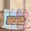 1PC Simple Standing Capybara Bust 750ml Color Plastic Water Bottle Leakproof Flip Straw Lid For Sports Office Home Use