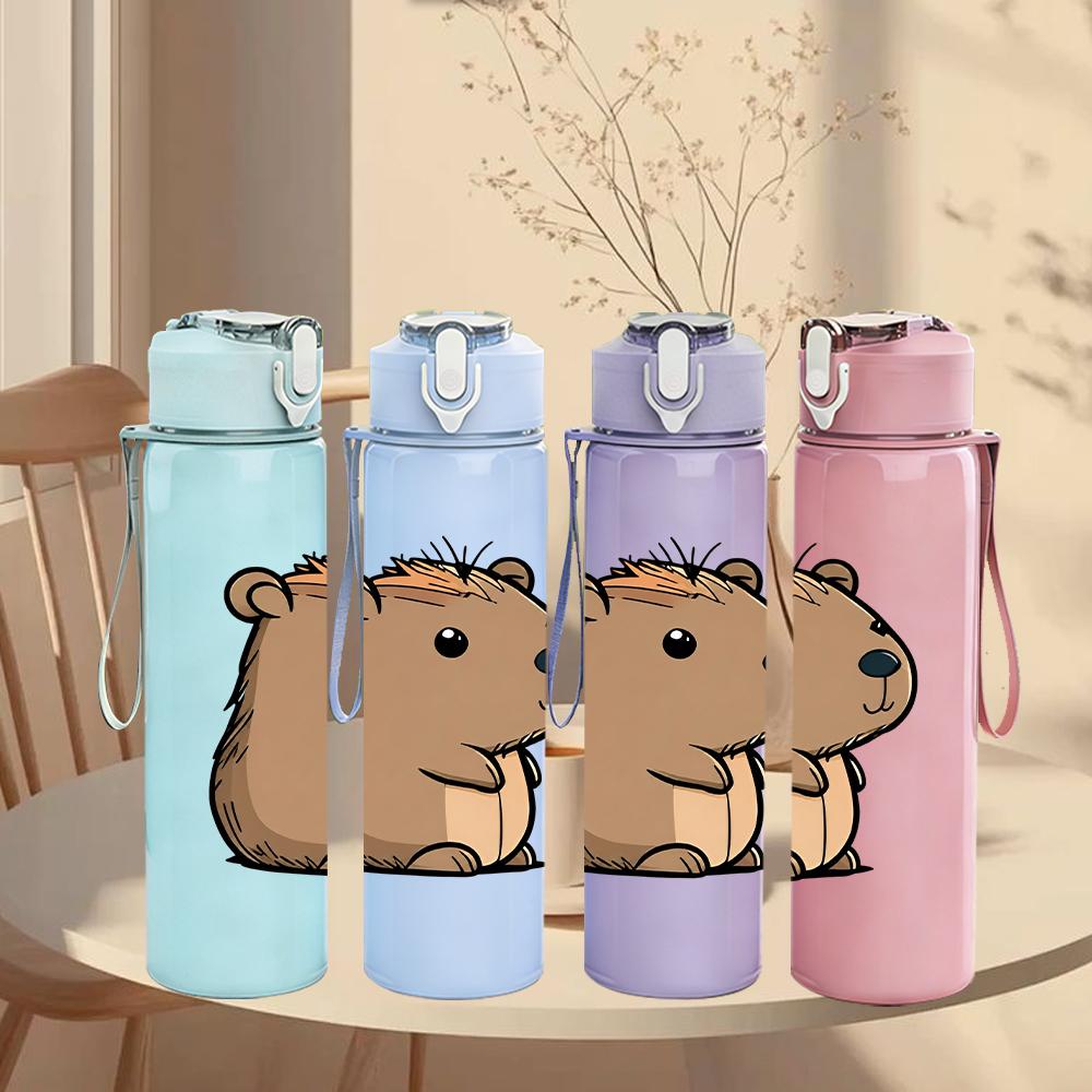 1PC Simple Standing Capybara Bust 750ml Color Plastic Water Bottle Leakproof Flip Straw Lid For Sports Office Home Use