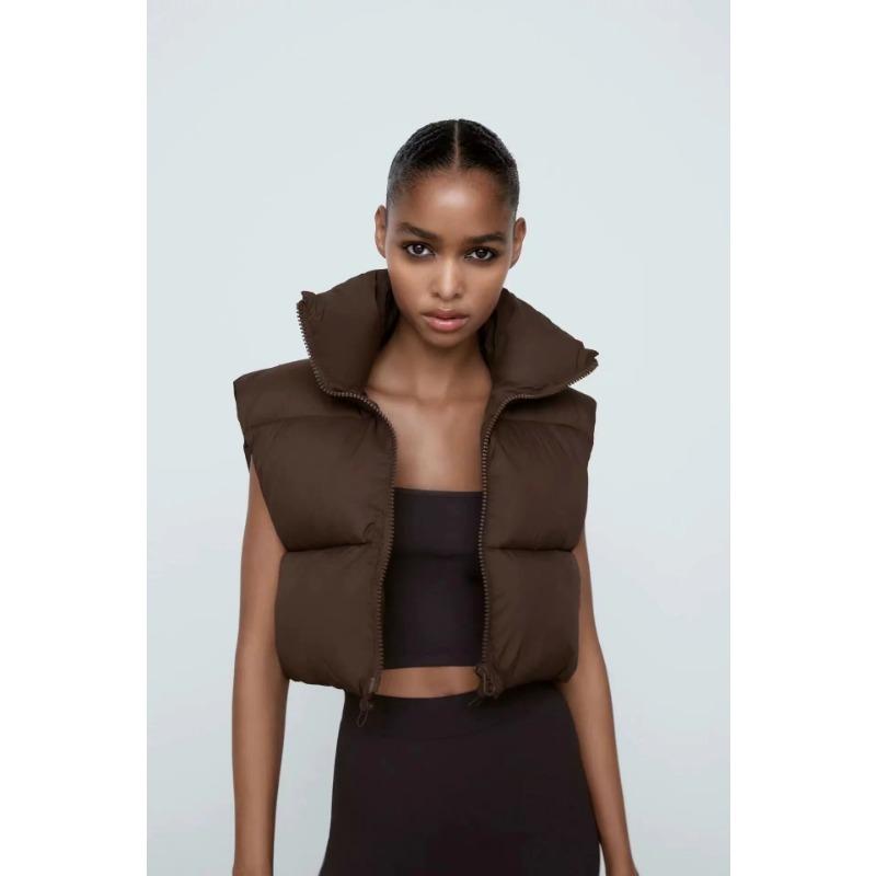 Хлопковый жилет женский короткий воротник-стойка толстый безрукавный жилет с подкладкой жилет жилет жилет куртка Tide