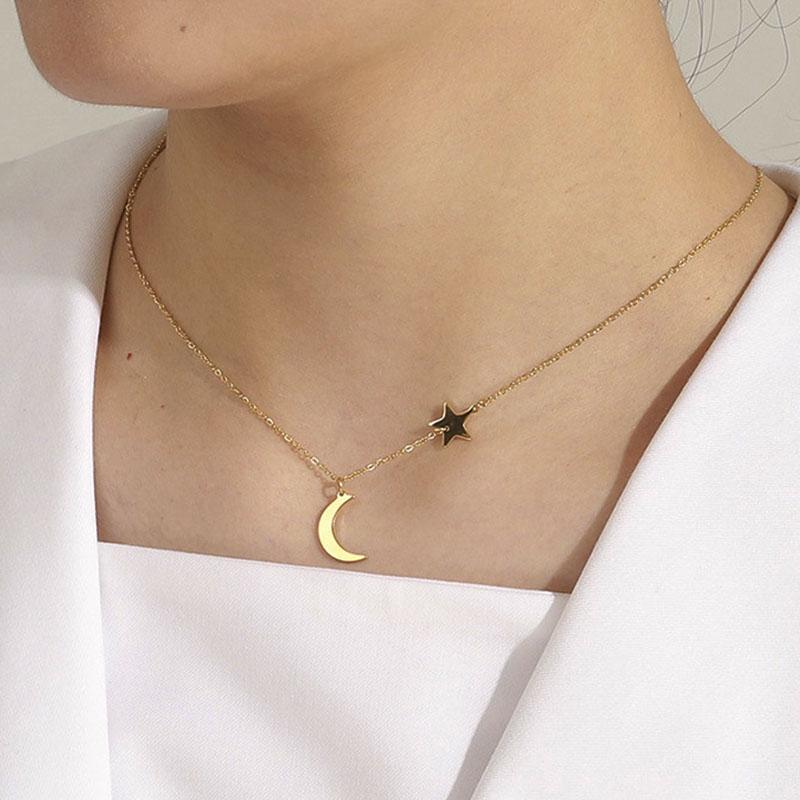 Длинная цепочка, медный кулон, ожерелье для женщин, модное ожерелье с луной в европейском и американском стиле, простые винтажные украшения с воротником