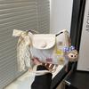Minimalist Pu Crossbody Bag With Lace Bow And Doll Pendant For Urban Fashion
