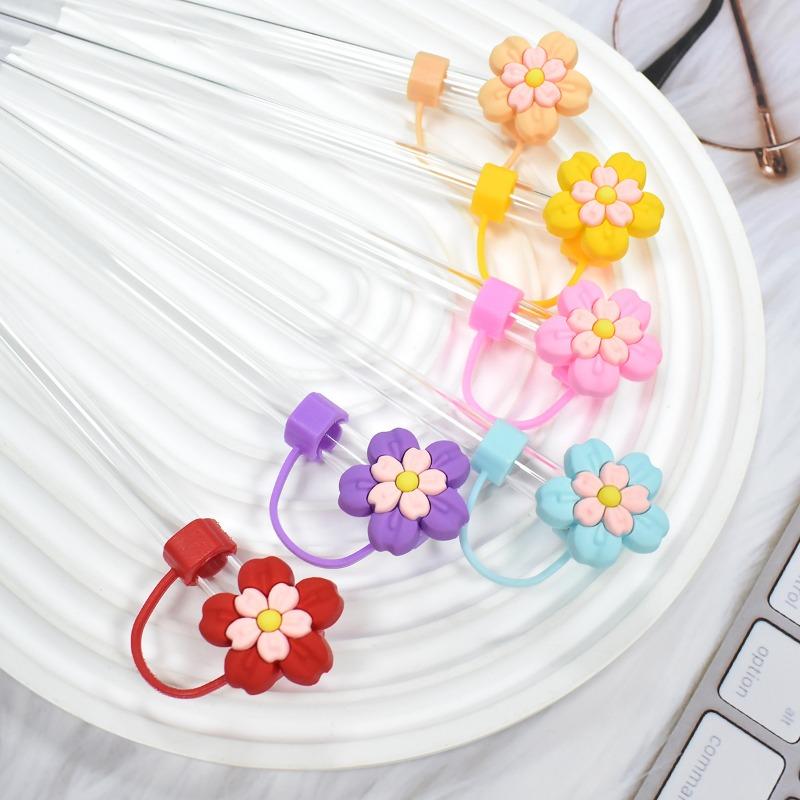 New Colorful Flower Straw Caps 10mm – Cartoon Reusable Dustproof Straw Stoppers for Home Use Practical Household Accessories