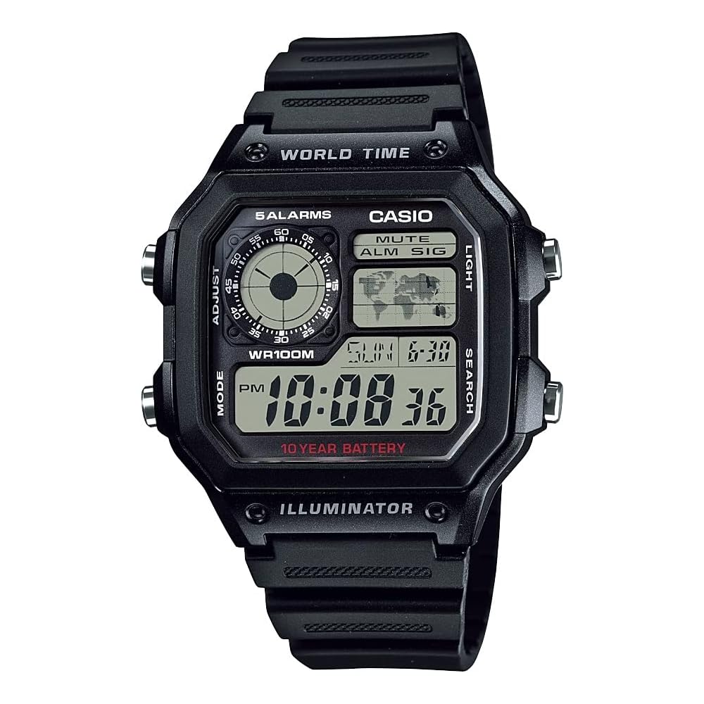 Casio AE-1200WH-1AVDF Digital Wristwatch with Alarm, Stopwatch, LED Light