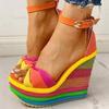 Woman Fashion Summer Wedges Elegant Rainbow Woman Sandals Party Platform Extreme High Heels Shoes