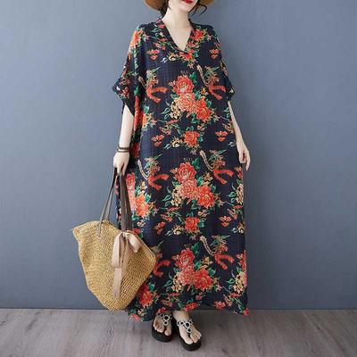 Летнее цветное дорожное платье с V-образным вырезом в стиле ретро, длинная юбка, хлопок-лен