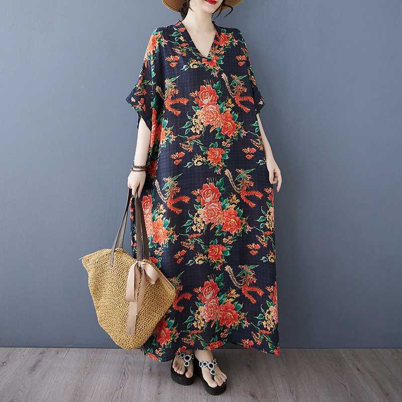 Летнее цветное дорожное платье с V-образным вырезом в стиле ретро, длинная юбка, хлопок-лен