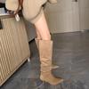 2024 Pleated Boots Wide Tube Women's Knee High Boots Women Sexy Fashion Pointed Toe Thin High Heels Female Long Boot
