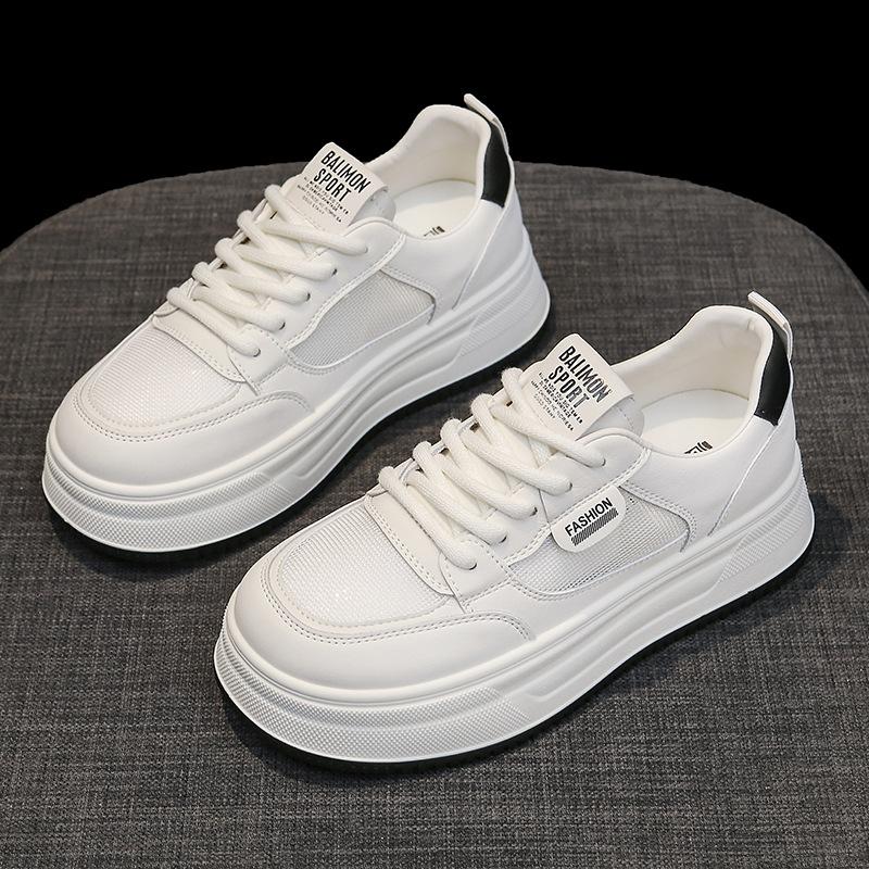 Cowhide Version Mesh Breathable Leather Little White Shoes Children's Thick-soled Heightening Women's Shoes Summer New Casual Sports Board Shoes