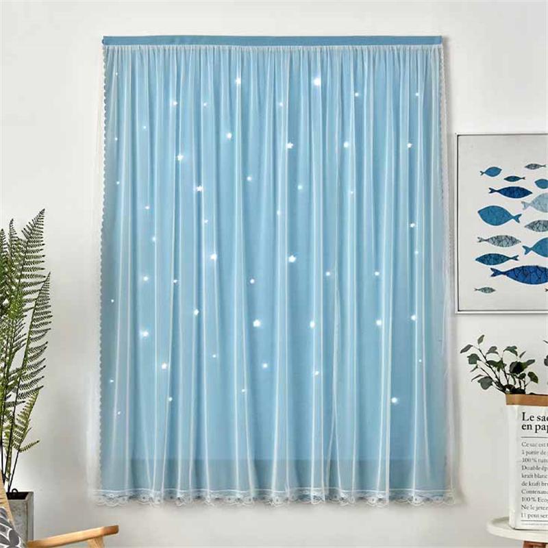 Двухслойная марлевая утолщенная 95% затемняющая штора со звездами и вырезом - Волшебные самоклеящиеся оконные жалюзи для дома/спальни