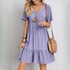 Женские модные летние весенние однотонные повседневные платья с v-образным вырезом и короткими рукавами и высокой талией