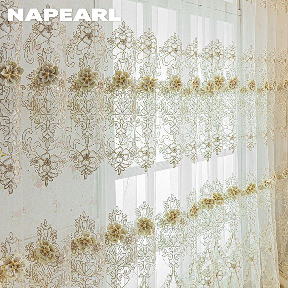 1 шт. NAPEARL Европейский стиль роскошная трехмерная вышивка прозрачный тюль занавеска для гостиной спальни украшение окна домашний декор
