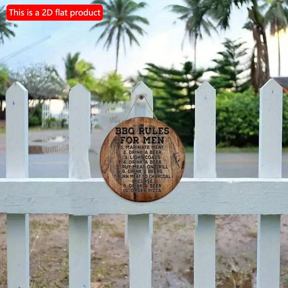 1 шт. 2d плоский круглый деревянный знак для зоны барбекю - 20 см, декоративная доска для вечеринки на открытом воздухе в стиле ретро с изображением папы-барбекю, слоган с правилами барбекю в стиле ретро, украшение для дома и гаража