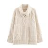 New, retro twist asymmetrical lapel knitted cardigan lazy coat