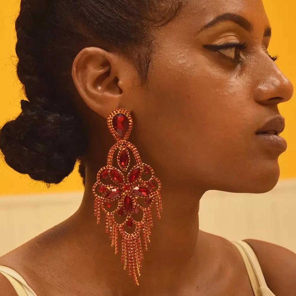 Гламурные разноцветные серьги с кисточками со стразами, серьги с цветами и кристаллами, длинные висячие серьги, женские модные украшения