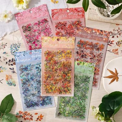 6 стилей прозрачные ПЭТ наклейки материалы для скрапбукинга DIY джанк-журнал коллаж ветки и листья декор наклейки