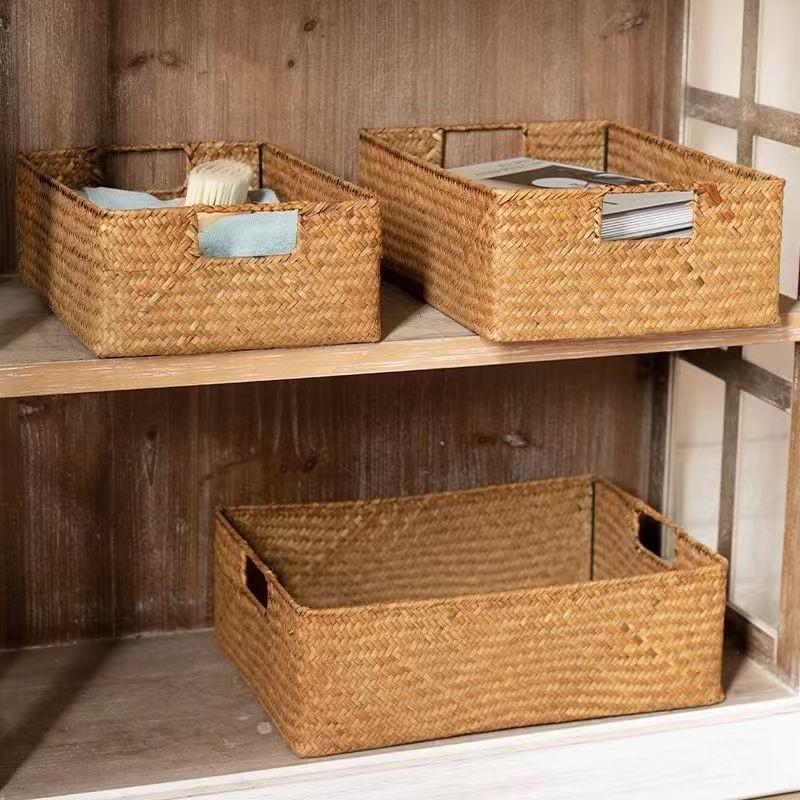 Seagrass Rectangular Storage Basket Desk Organizer Kitchen Bedroom Small To Extra Large Size Rustic Farmhouse Style