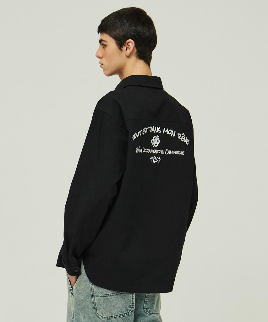 MAGOODGAN Labor 2117 Chain Embroidery Oversized Black Cotton Shirt