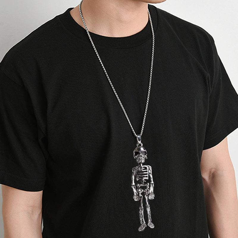 Европейский и американский Хэллоуин ретро ужасы красноглазый череп кулон ожерелье мужской тренд крылья летучей мыши праздничный кулон