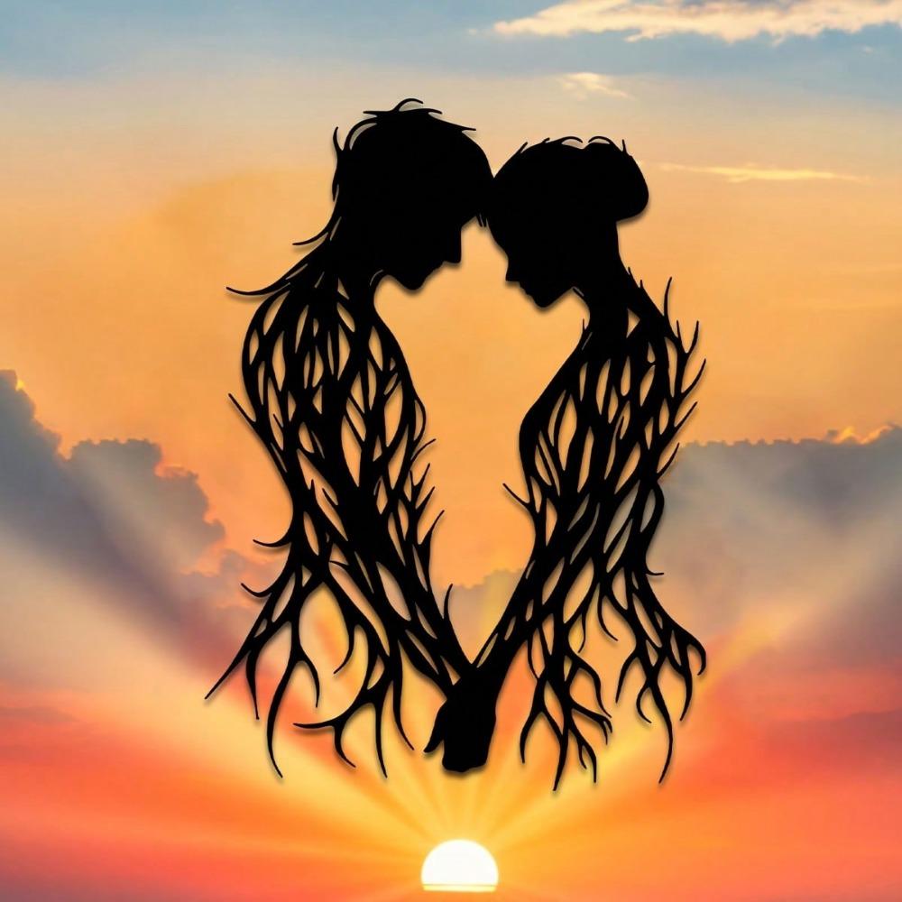 1pc Metal Wall Hanging for Lovers, Romantic Contour Design with Heart Shapes, Suitable for Home, Courtyard, Wedding, Mother's Day