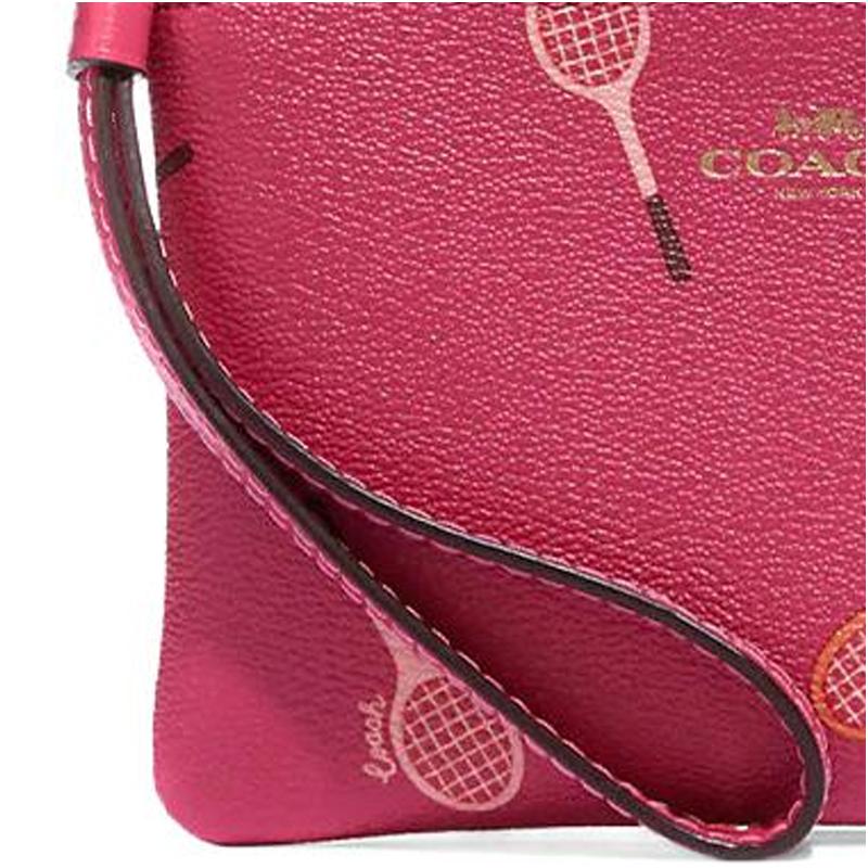 Coach Угловая молния 16 однотонный принт с ракетками кожаная сумка-клатч на запястье маленького размера женская розовая
