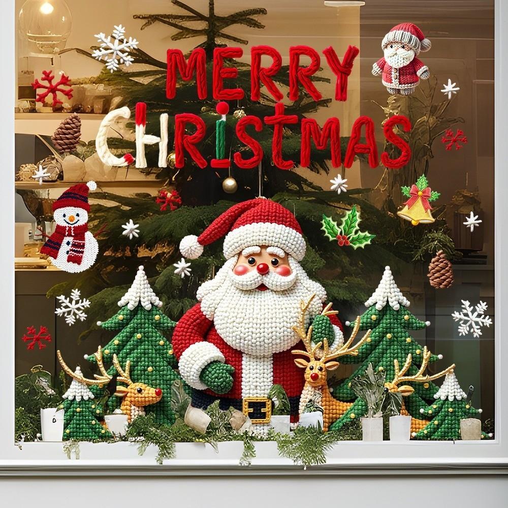 2D Flat Printed 3D Christmas Static Cling Decal Waterproof Xmas Party Door Stickers New Year
