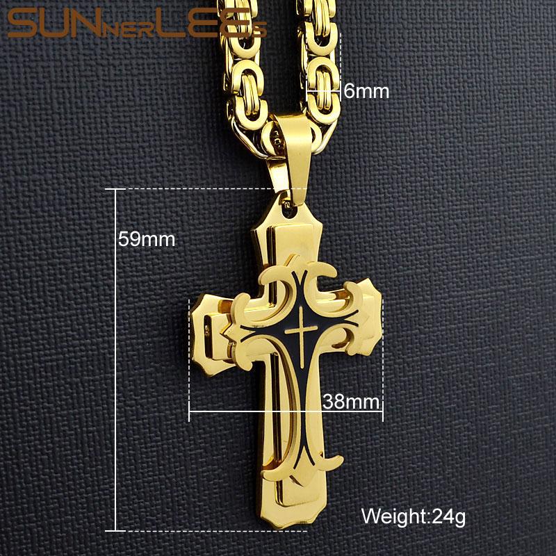 Ожерелье из нержавеющей стали с крестом Иисуса Христа, византийская цепочка, серебряный цвет, позолоченный, для мужчин и мальчиков, подарок Sp208