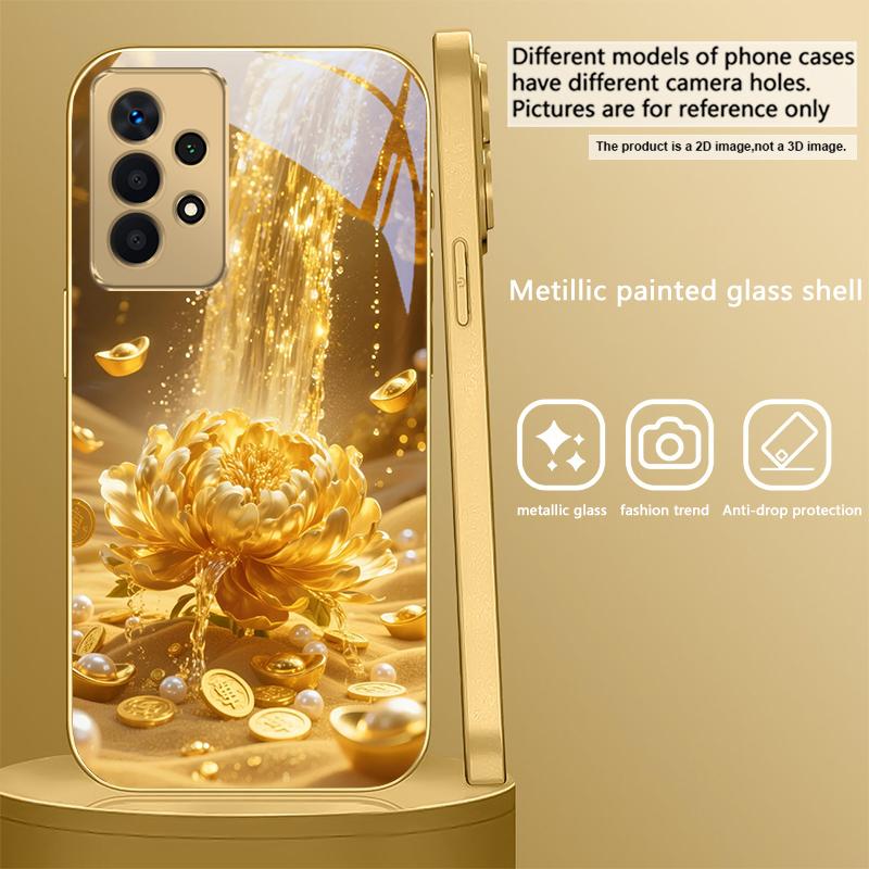 Золотой Цветок Пиона жемчуг Для Samsung A 31 32 A33 A34 35 14 15 13 16 25 26 50 52 53 54 55 56 70 71 72 73 Золотой стеклянный чехол для телефона
