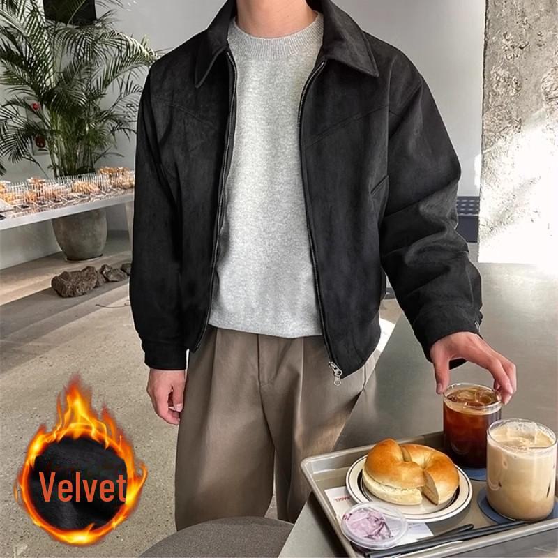 «Мужская летная куртка из замши на молнии с бархатом, в корейском стиле»