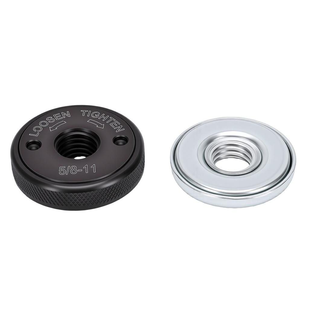 2 PCS 5 8in 11 Angle Grinder Flange Nut Tool Free Quick Release Locking Kit with Silver D Ring and Knurled Arbor Nut