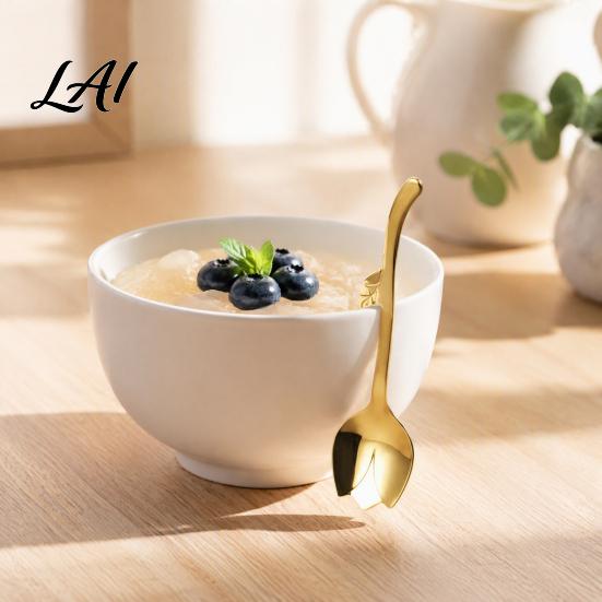 Romantic Tableware Tulip Shaped Stainless Steel Spoon Long Handle Coffee Ice Cream Decorative Spoon Dessert Serving with Hanging Hook Kitchen