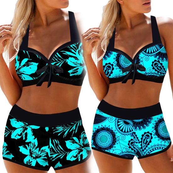 2 шт./компл. комплект купальников с цветочным принтом и бретелькой на шее, геометрический красочный женский комплект бикини