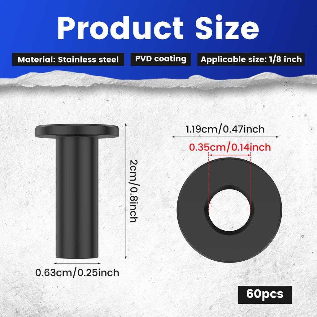 60 Pcs Black Stainless Steel Protector Sleeves Cable Railing Protector Sleeves Deck Cable Railing Protectors for 1/8 inch Decks