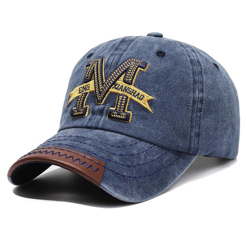 Spring and Autumn Retro Peaked Cap Men's Ladies Outdoor Sun Hat Washed Denim Old Letter M Embroidered Baseball Cap