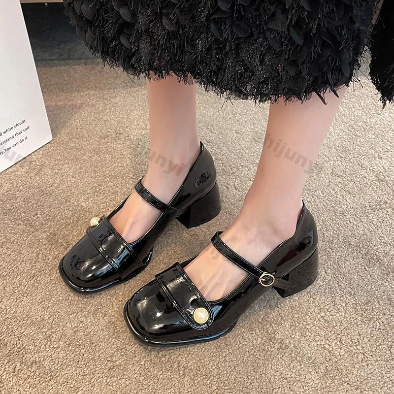 Platform Pumps for Women 2025 Spring New Strap Thick Heels Mary Jane Shoes Woman Round Toe High Heel Party Single Shoe