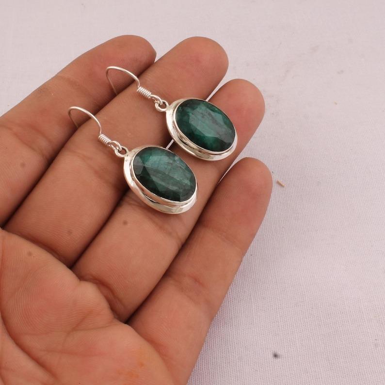 Green Emerald Gemstone 925 Sterling Silver Earrings Women Earring Handmade Jewelry Boho Earring