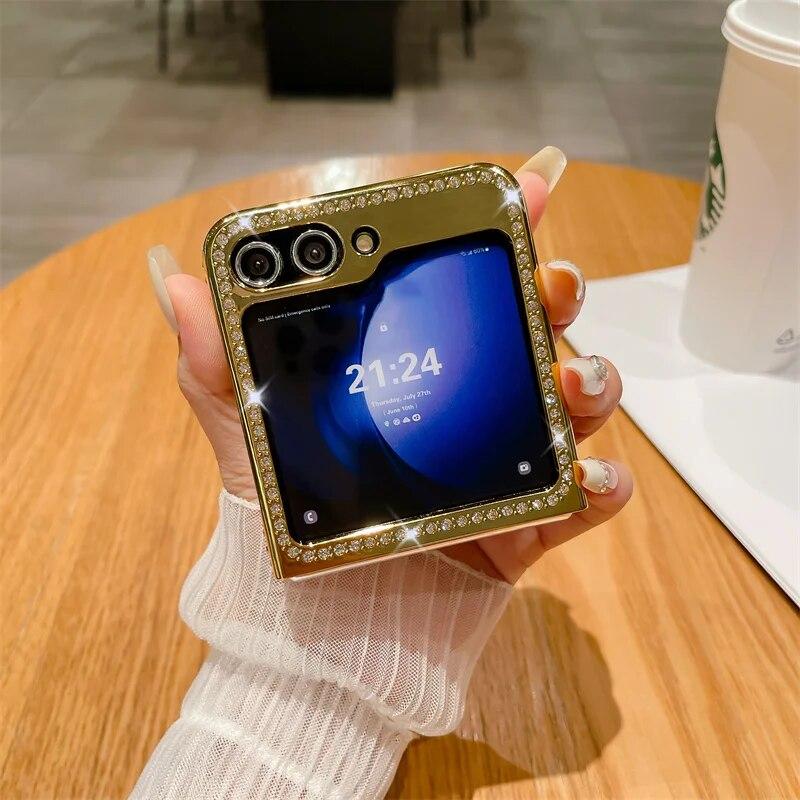 Роскошный чехол для телефона с золотым покрытием для Samsung Galaxy Z Flip 5 Flip 4 ZFlip5, мягкий чехол из искусственной кожи с блестящим пледом для Samsung ZFlip 3
