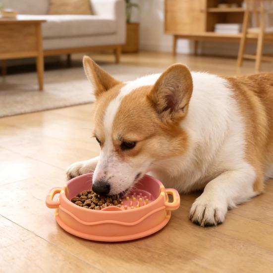Silicone Pet Slow Feeder Bowl with Dual Handles Suction Cup Anti-Choking Slow Down Eating Food Bowl for Small Medium Large Breed