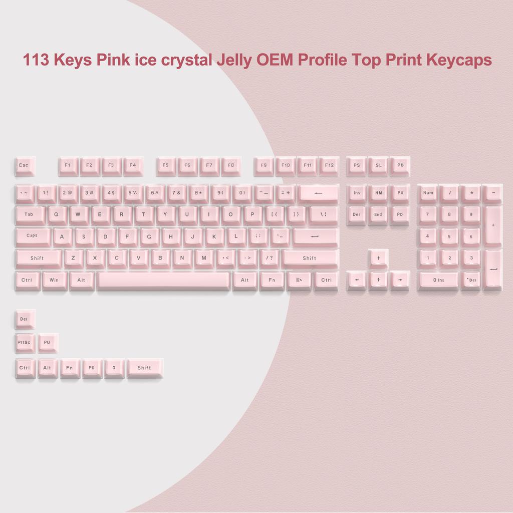 113 клавишных колпачков Jelly Round Side Keycaps Ice Crystal Translucent Pink OEM Profile Key cap для механической клавиатуры Cherry MX 61 68 104