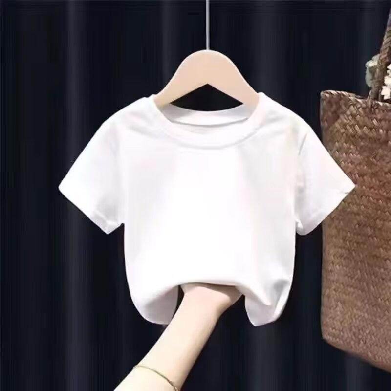 Летняя однотонная футболка с коротким рукавом для детей Мальчики Девочки Круглый вырез Дышащий Базовый слой Верх