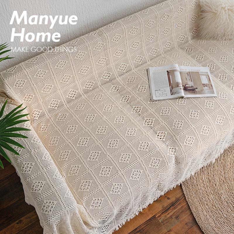 Чехол из необработанного белого вязаного кружева, чехол для дивана с геометрическим узором для гостиной, полотенце с покрытием, летнее и весеннее полотенце