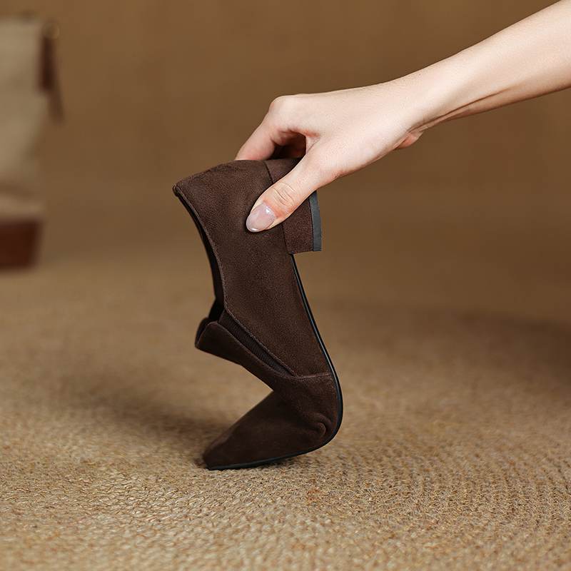 Krazing Pot Замшевые туфли из овчины на осень-зиму, низкий каблук, слипоны, размер 43, размер 42, с острым носком, туфли-лодочки с глубоким вырезом