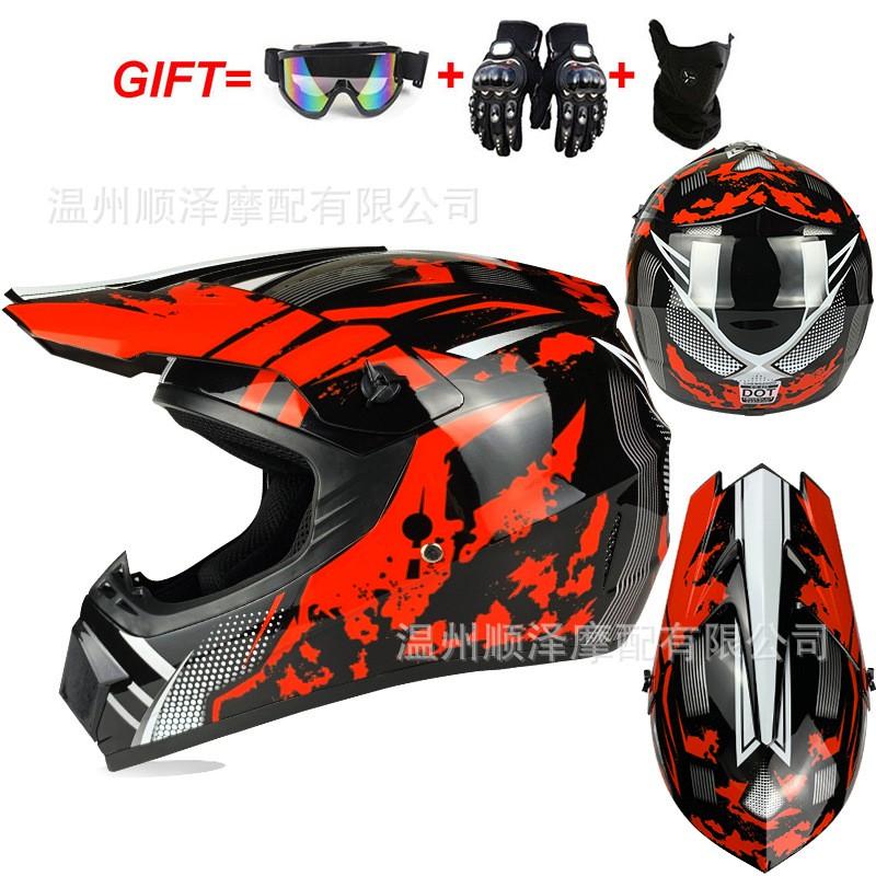 Off-Road Motorcycle Helmet With Gloves Goggles Face Cover Men Women Full Dirt Bike ATV Trail Riding