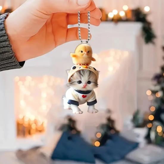 Cat Pendant Car Ornament Hanging Realistic Animal Cat Rearview Mirror Hanging Decor Acrylic Car Charm Party Festival Gift for Car Lovers