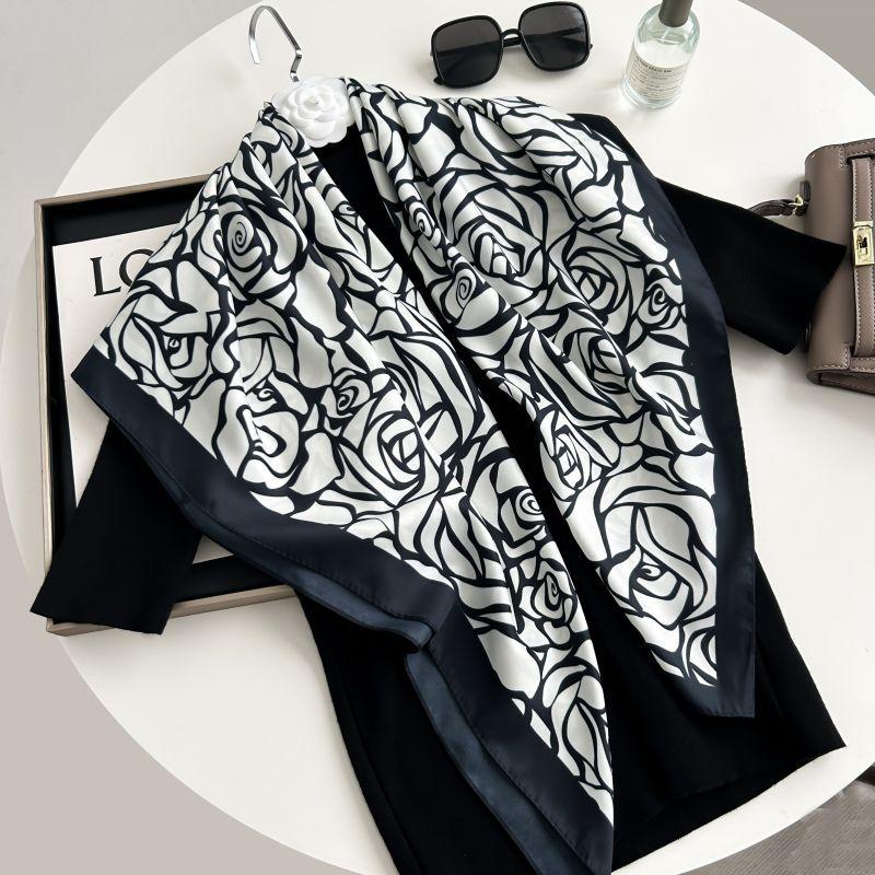Печатный буквенный высококачественный искусственный шелк женский твил шелковый декоративный женский шелковый шарф