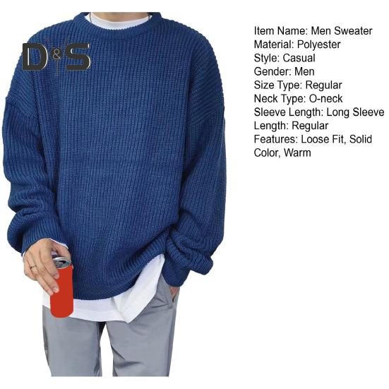 Корейский стиль осень зима мужской свитер-пуловер с круглым вырезом длинный рукав однотонный свободный крой трикотажные топы уличная одежда